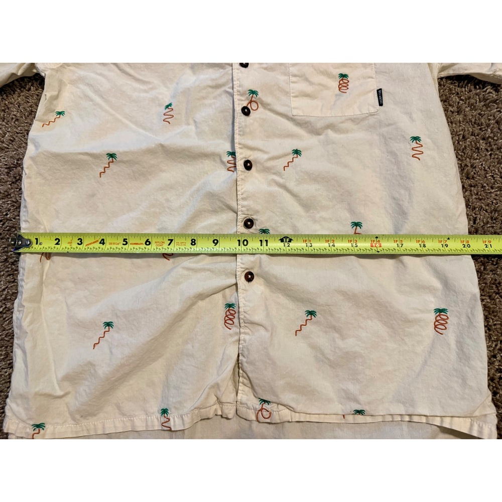 Billabong Gallery Shirt Mens Medium Excellent Cream Palm Tree Embroidered Cotton - Picture 5 of 9